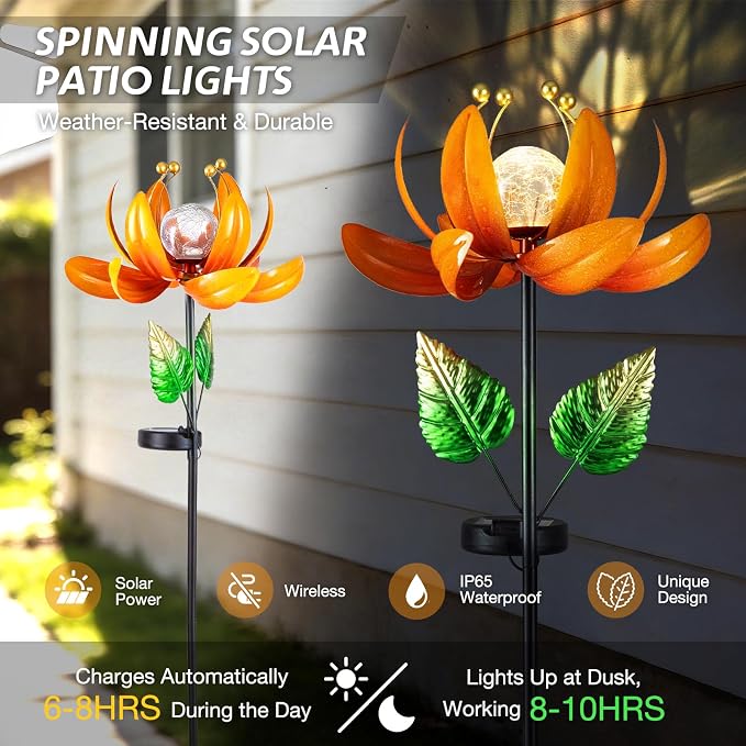 Outdoor Solar Lights Garden Decor, Wind Spinner Yard Decorations - Image 5