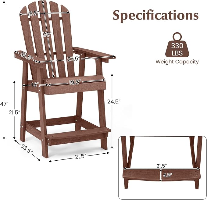 Tangkula Outdoor Bar Stool, HDPE Tall Adirondack Chair - Image 3