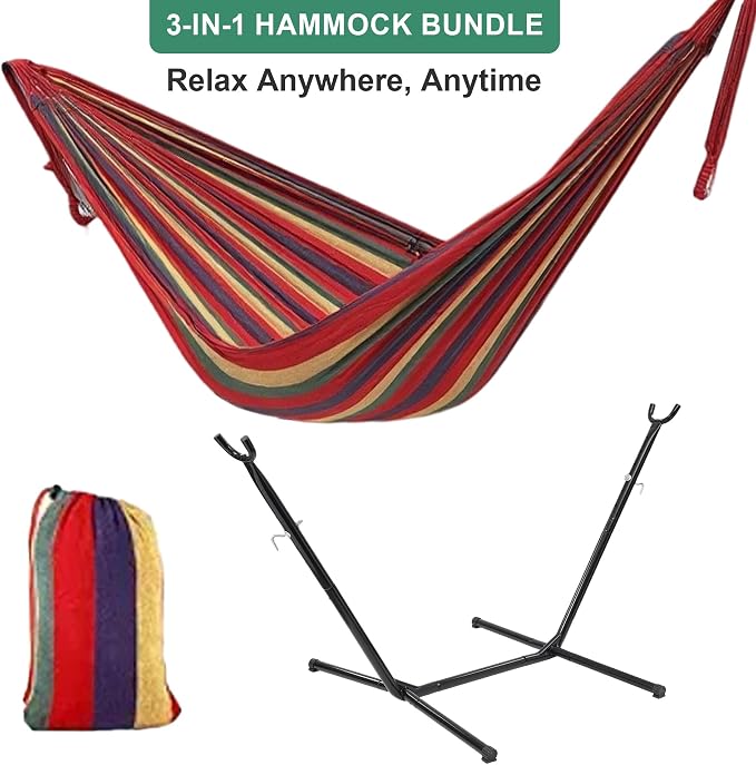 Hammock with Stand for Outside, 600lb Weight Capacity Adjustable Height 3-in-1 - Image 2