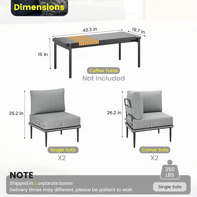 Sundale Outdoor 4 Pieces Patio Furniture Set, Metal Sectional Sofa Patio - Image 2