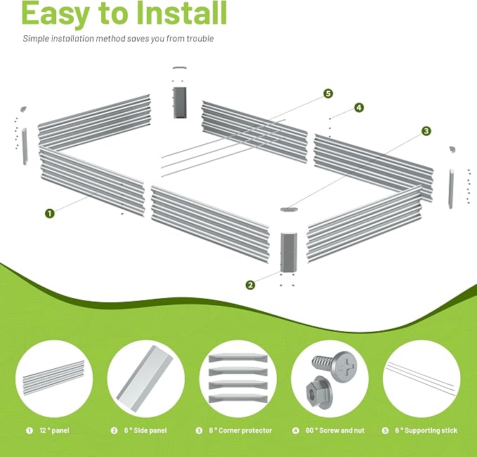 2PCS 8x4x1FT Galvanized Raised Garden Bed, Galvanized Planter Raised Garden - Image 3