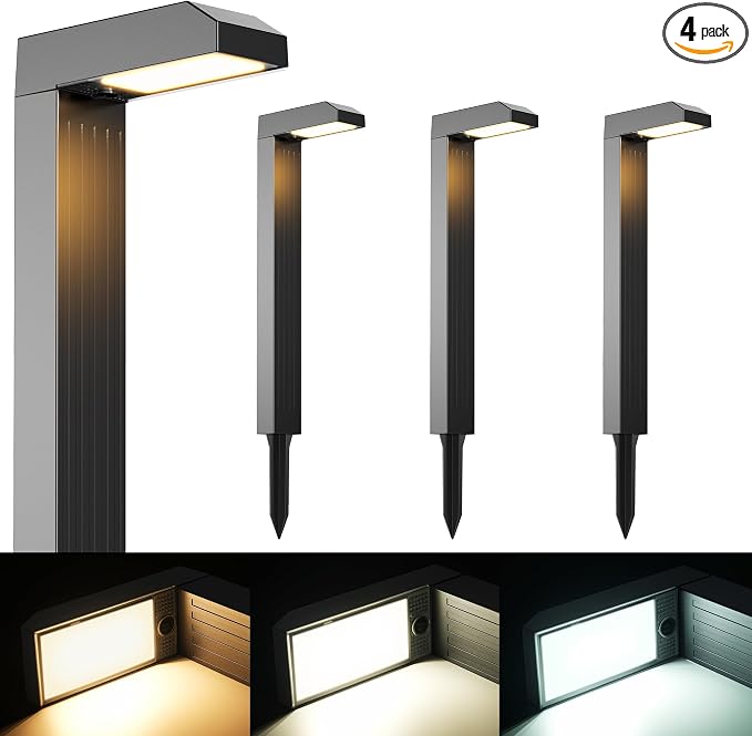 Solar Pathway Lights Outdoor 4 Pack, 3 Color in 1 Bright Landscape Lighting by COXSENI