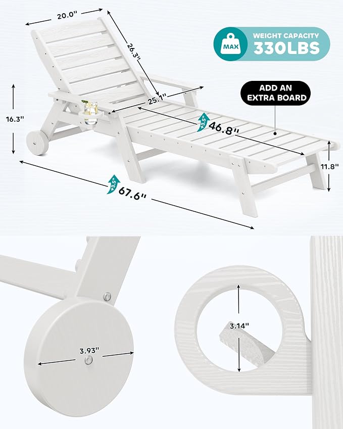 SERWALL Patio Chaise Lounge Chair Set of 4, 5 Positions Adjustable Poly Outdoor - Image 2