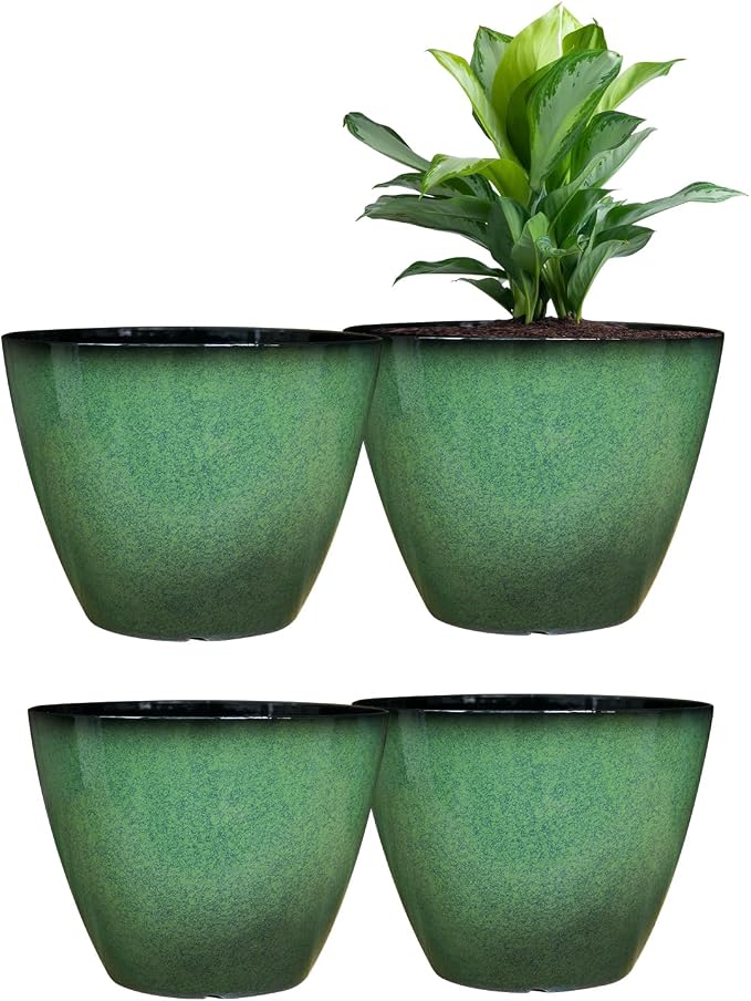 4 Pack 8 inch Plant Pots, Plastic Planter by Vanslogreen