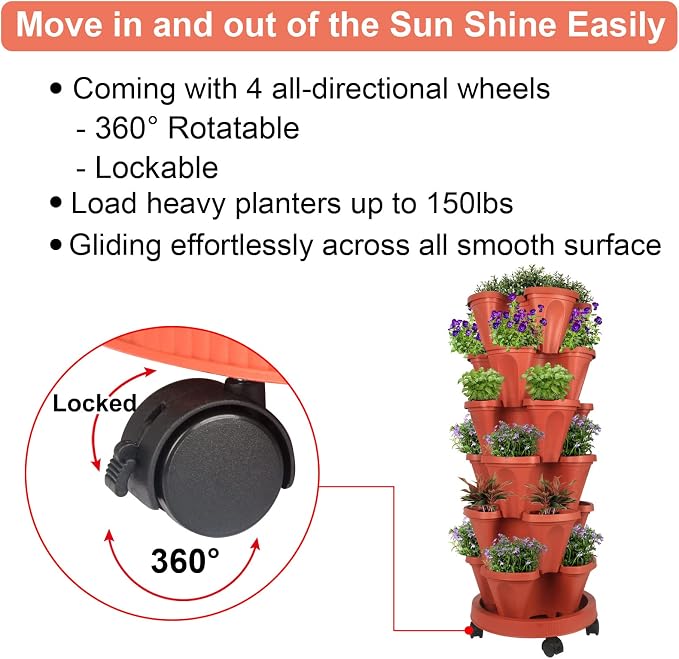 GameXcel Vertical Planter 6 Tier Stackable Planters Garden Planters Strawberry - Image 6
