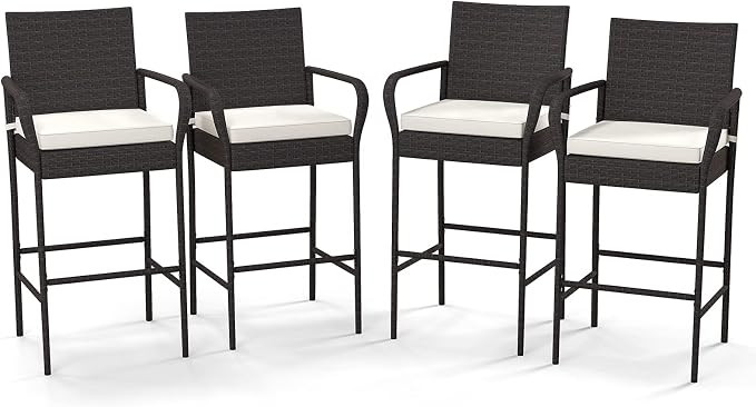Tangkula Patio Wicker Barstools Set of 4, Outdoor PE Rattan Bar Chairs by TANGKULA