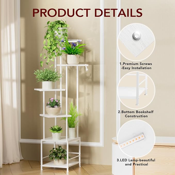 Plant Stand Indoor with Grow Light, 6-Tiered Tall Plant Stand Indoor, Metal - Image 4
