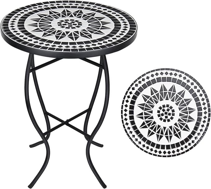 VCUTEKA Mosaic Outdoor Side Table, Living Room, Bistro Balcony or Lawn Black by VCUTEKA