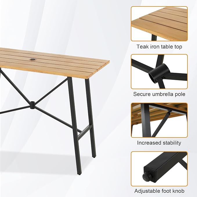 PHI VILLA 5 Piece Patio Bar Set, High Top Outdoor Dining Table and Chairs - Image 4