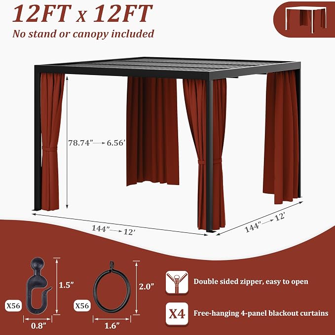 Gazebo Universal Replacement Privacy Curtain, 4-Panels Sidewall Curtains - Image 2