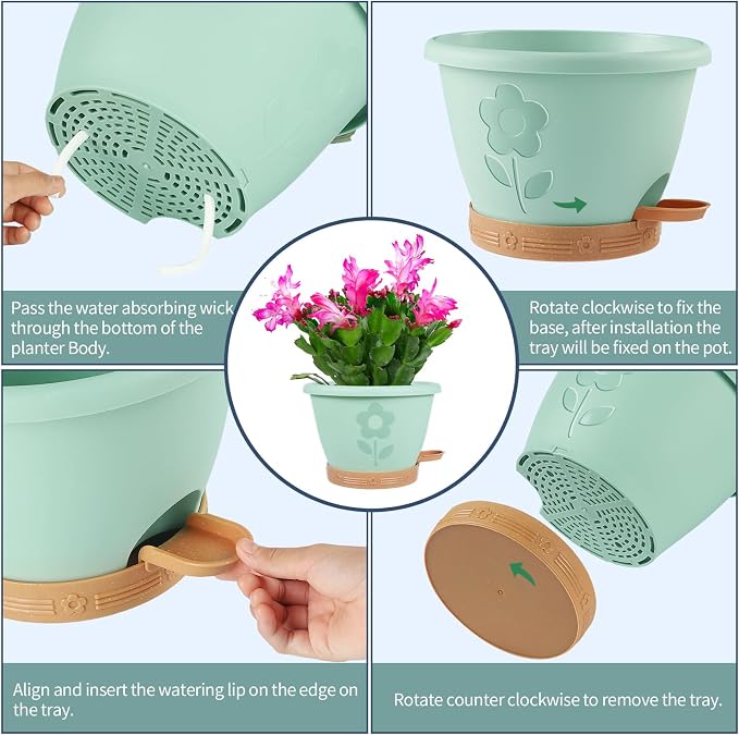 Plastic Plant Pots 10 Inch Set of 4, Self Watering Pots - Image 7