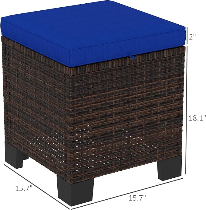 Outsunny 2 Pieces Outdoor Patio Ottomans, All Weather Wicker Outdoor Footstools - Image 3