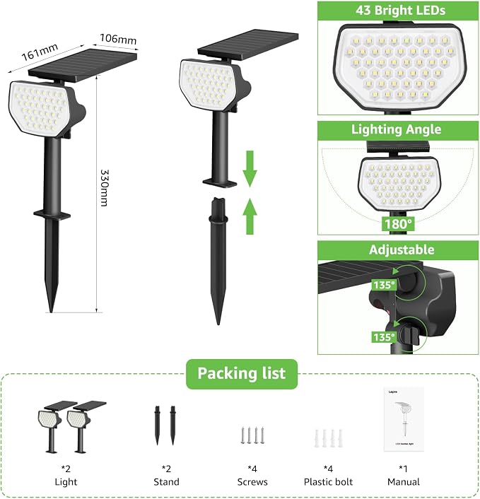 Lepro Solar Decorative Spot Lights 2 Pack, Cool White Modern Accent Lights - Image 9