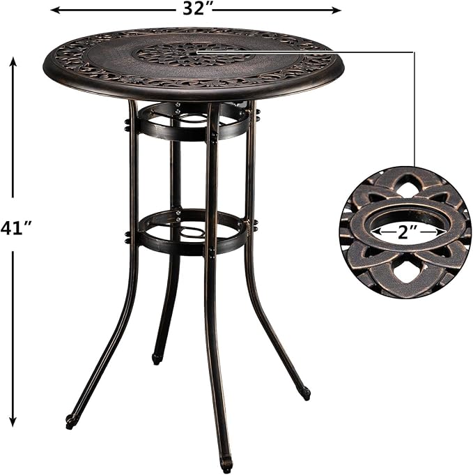 VINGLI 3 Piece Outdoor Bar Set, Cast Aluminum Outdoor Swivel Bar Stools and - Image 7