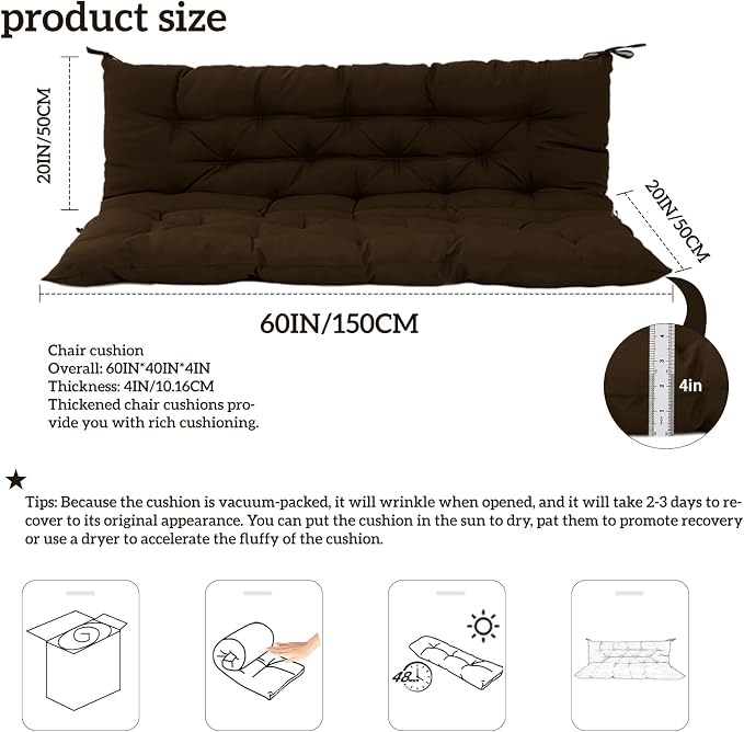 Outside Benches Cushion with Backrest, Thicken Waterproof Swing Cushions 2/3 - Image 5