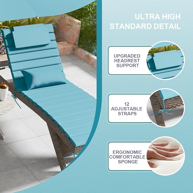 2PCS Outdoor Water-Resistant Olefin Chaise Lounge Cushions - Image 7
