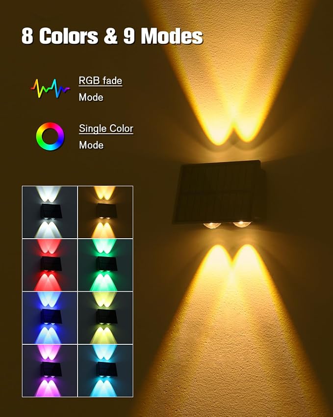 VOLISUN Solar Fence Lights 6 Pack, Color Glow LED Up and Down Wall Lights - Image 2