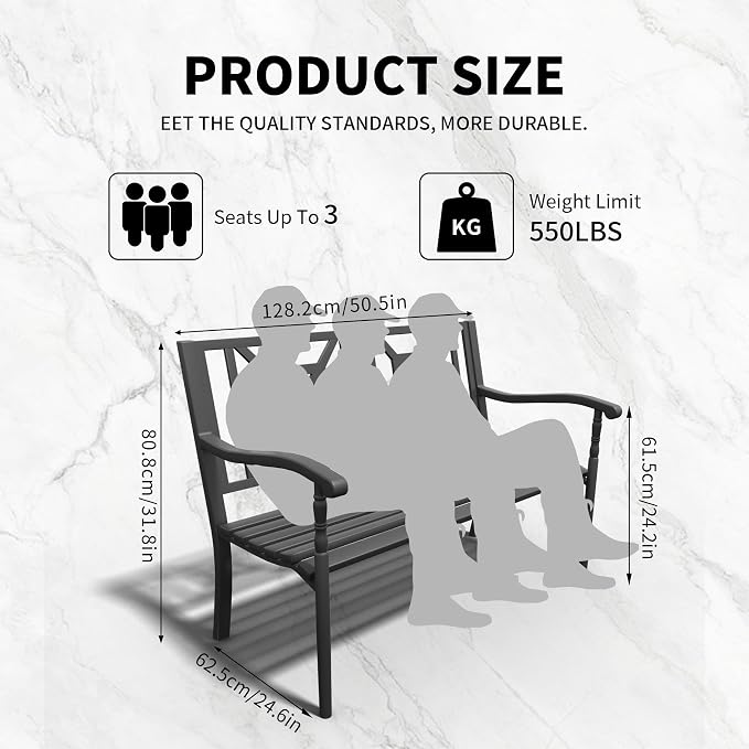 YLGJ&TIDY 50 Inches Patio Bench Outdoor Metal Bench - Image 2