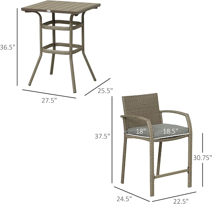 Outsunny 3 PCS Rattan Wicker Bar Set - Image 7