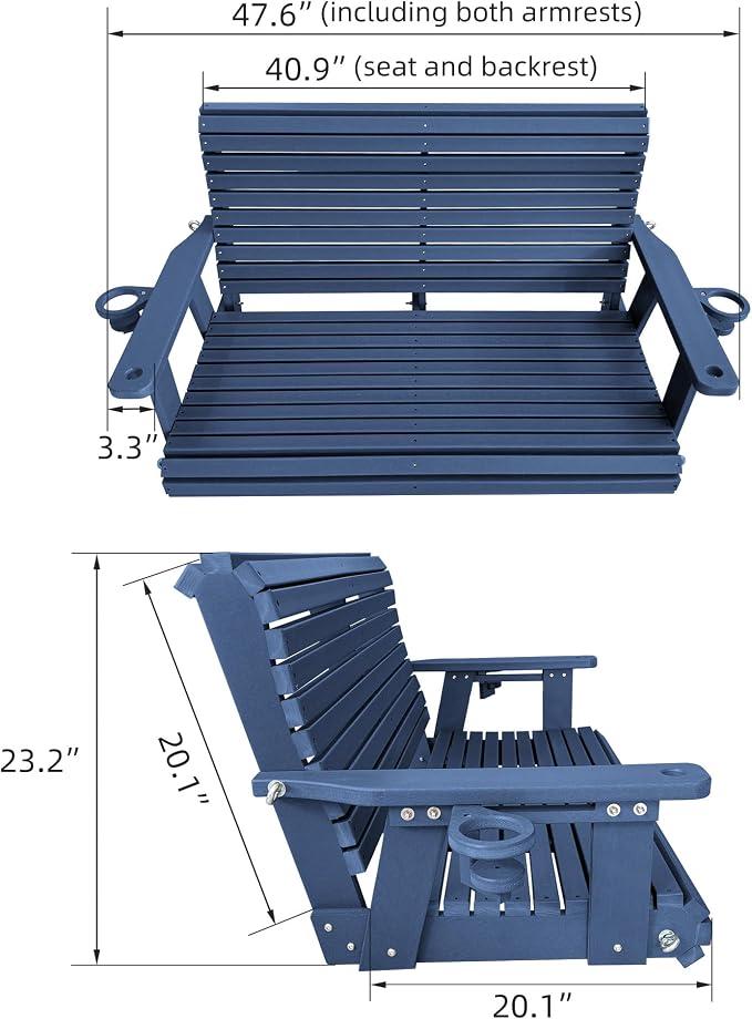 HDPE Porch Swing with 18/8 Stainless Steel Bolts, Ergonomic Design, Ultra - Image 2