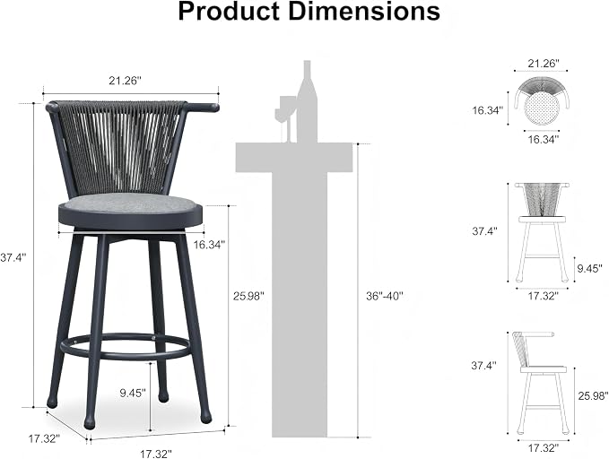 PURPLE LEAF Outdoor Swivel Counter Height Bar Stools Set of 4 Metal Modern - Image 2