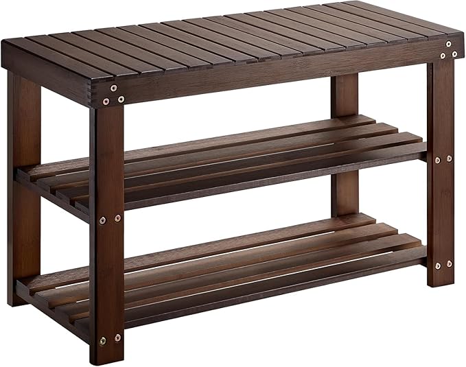 Pipishell Bamboo Shoe Rack Bench, 3 Tier Sturdy Shoe Bench, Storage Shoe by Pipishell