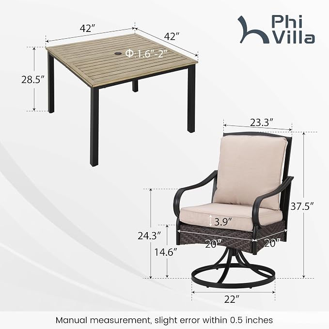 PHI VILLA 5-Piece Outdoor Dining Set, Heavy Duty Patio Table and Chairs Set - Image 2