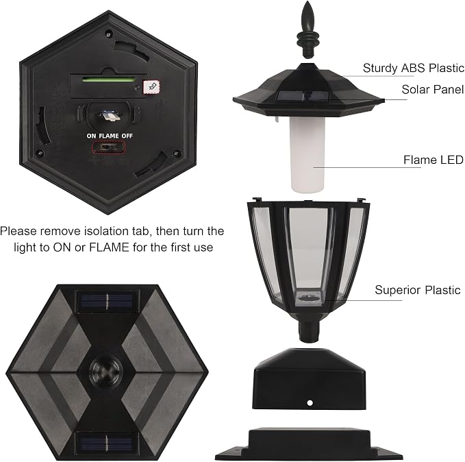 Dynaming Solar Flame Post Lights Outdoor, Solar Powered Lamps Fence Post Cap - Image 6