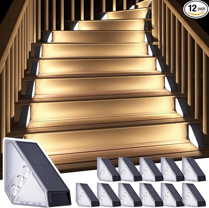 ROSHWEY Solar Stair Lights Outdoor Waterproof, 12 Pack Solar Powered Step Lights by ROSHWEY