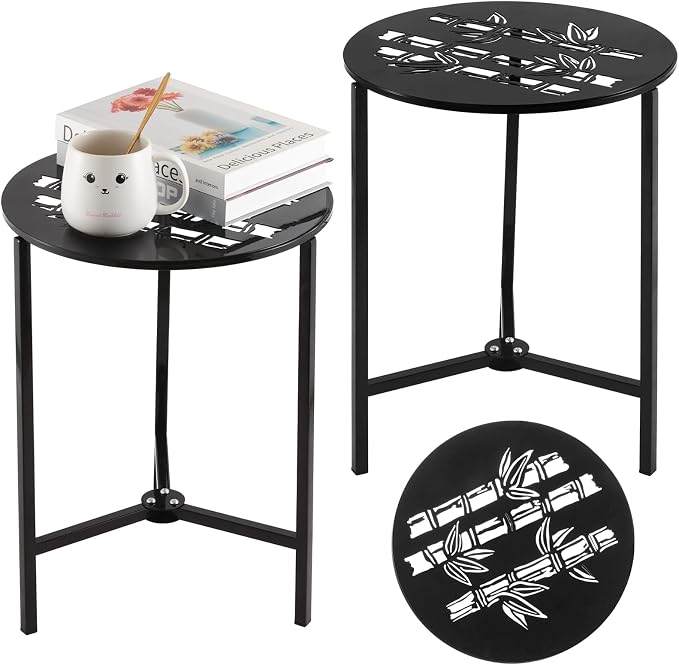 Party Zealot Set of 2 Small Round Metal Side Tables, 13-Inch Black Outdoor End by PartyZealot