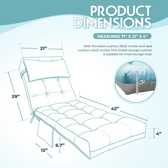 Outdoor Chaise Lounge Chair Cushion, Waterproof Outdoor Chair Cushions - Image 2