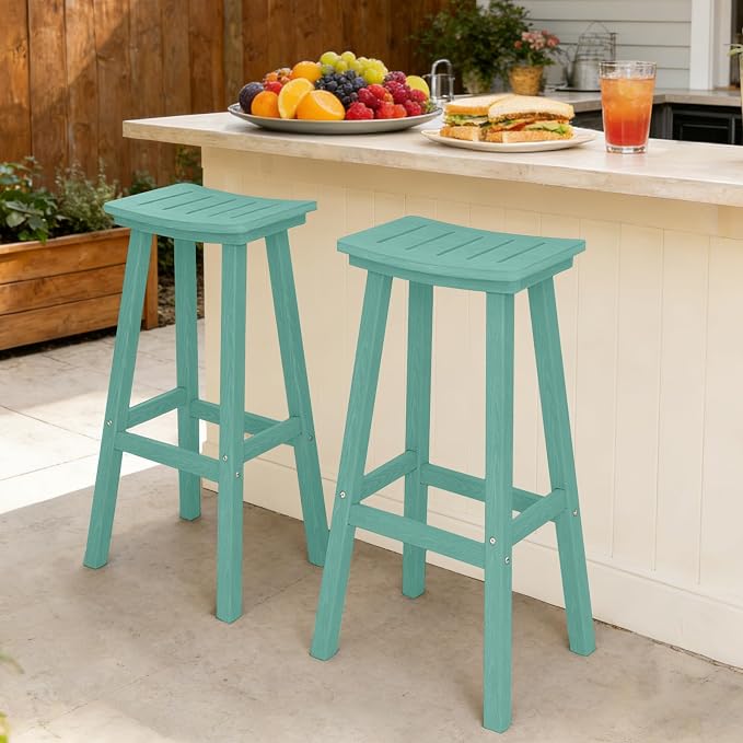 Outdoor Bar Stools Set of 2, 29 Inch All-Weather HDPE Bar Height Chairs - Image 7