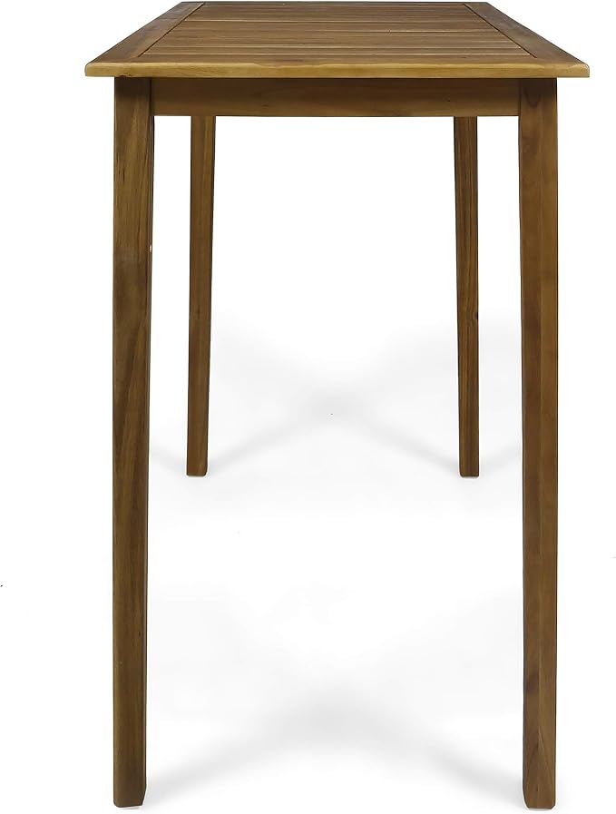Polaris Outdoor Minimalist Acacia Wood Rectangle Bar Table - Image 6