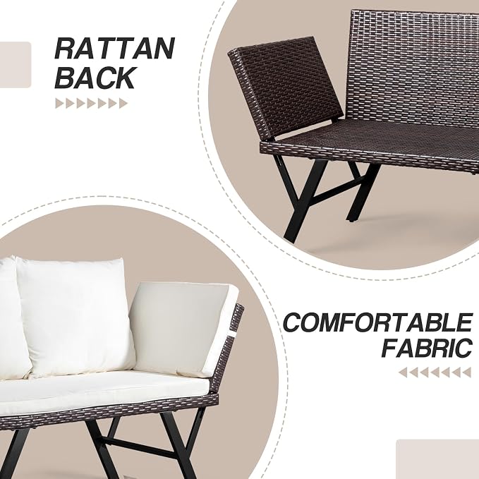 VINGLI Outdoor Loveseat, Woven Rattan Outdoor Sofa - Image 4