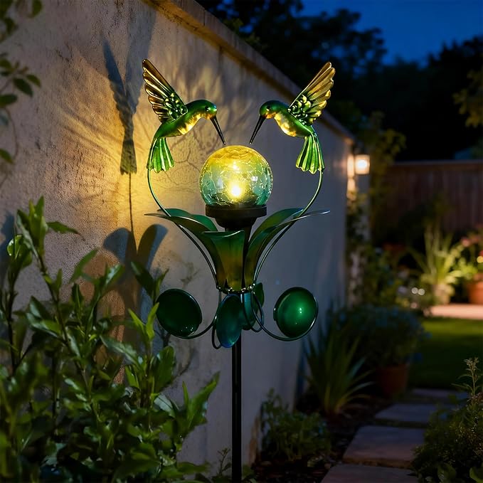 Solar Lights Outdoor Metal Garden Stake Waterproof Crackle Glass Globe Garden by VCUTEKA