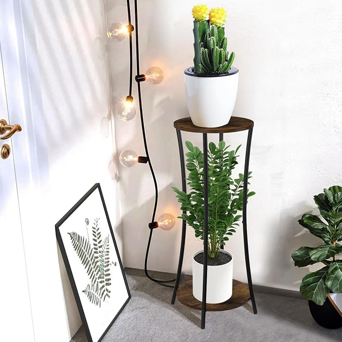YINMIT Plant Stand Indoor, 2 Tier Round Potted Holder Rack, Flower Pot Stand - Image 8