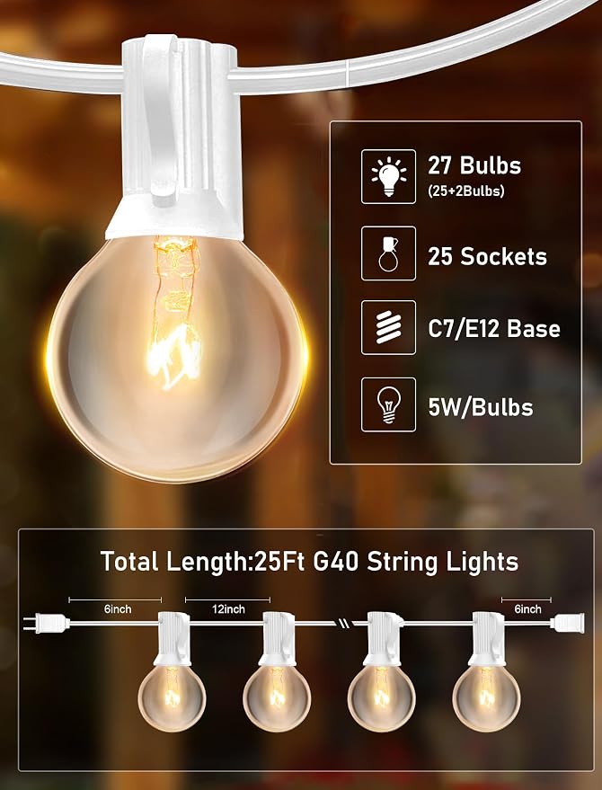 25FT Outdoor White String Lights - Image 2