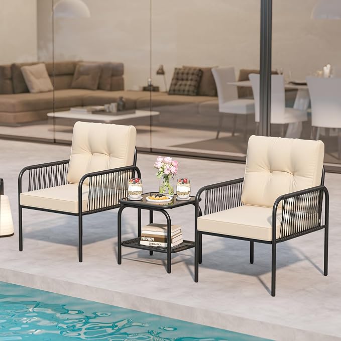 Tangkula 3 Pieces Patio Bistro Set, PE Rattan Furniture Set - Image 2