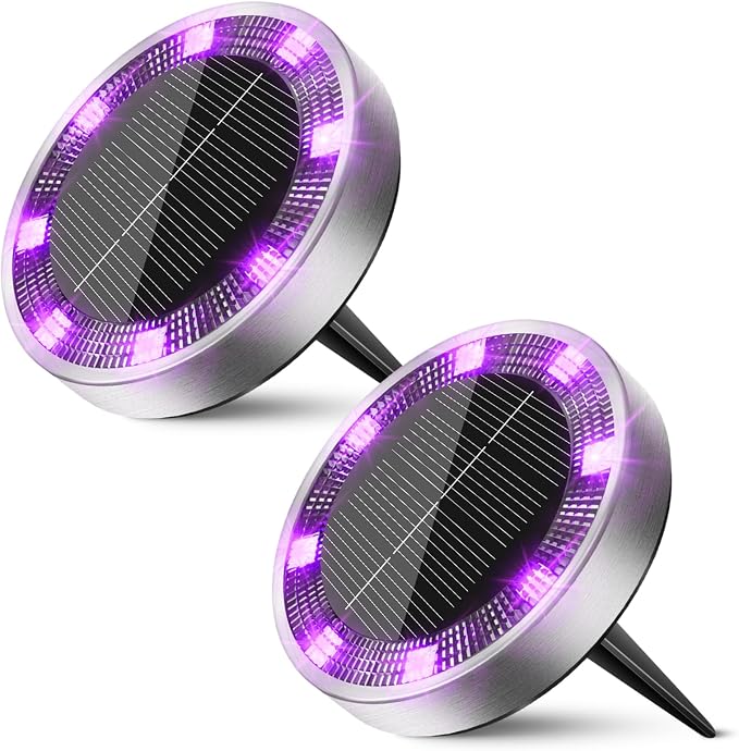 Peasur Solar Ground Lights Outdoor, 2 Pack Flat Solar Powered Disc Lights by Peasur