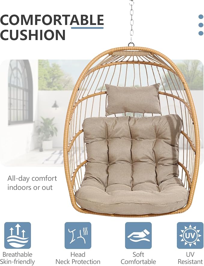SWITTE Egg Chair Outdoor with Stand, Indoor Wicker Hanging Egg Swing Chair with - Image 6