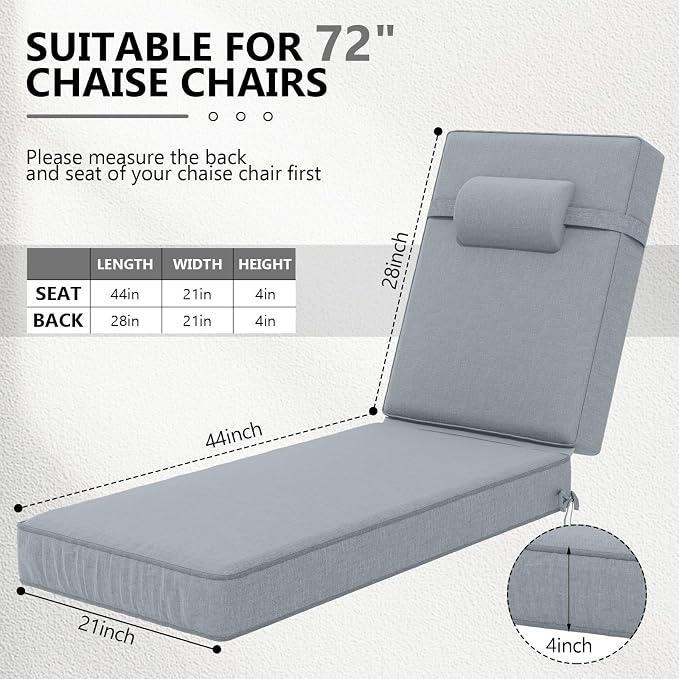 72 x 21 x 4 Inch Olefin Chaise Lounge Cushions, Lounge Chair Cushions - Image 2