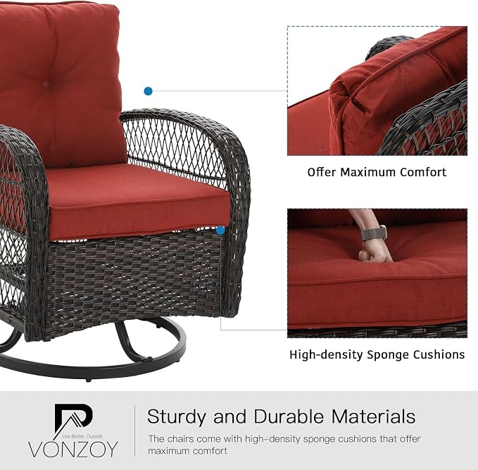 3 Pieces Patio Furniture Set, Outdoor Swivel Glider Rocker, Wicker Patio Bistro - Image 5