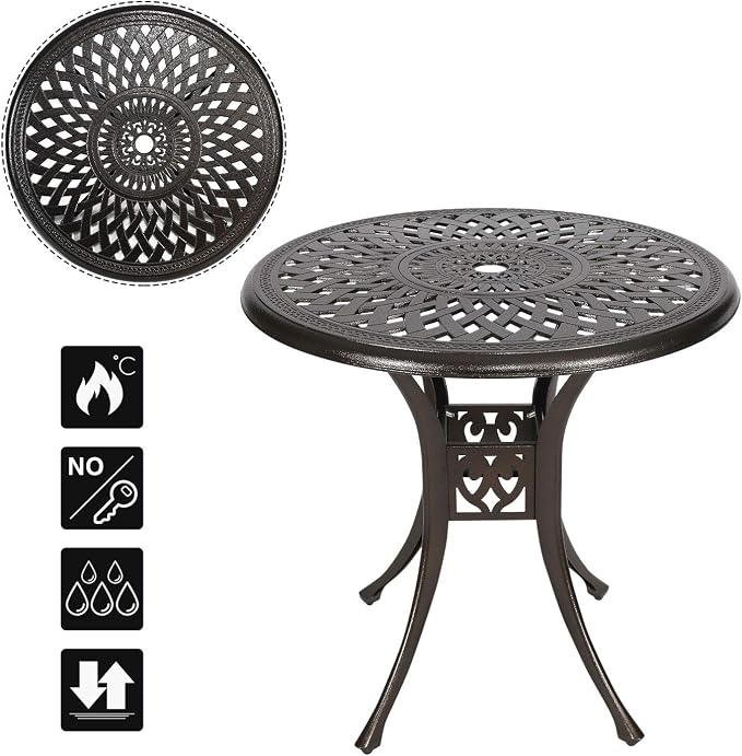 YUSING 31" Outdoor Dining Table, Patio Cast Aluminum Table, Furniture Set - Image 5