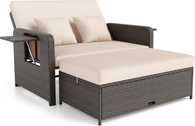 S AFSTAR Outdoor Daybed with Storage Ottoman, Wicker Chaise Lounge Chair with - Image 9