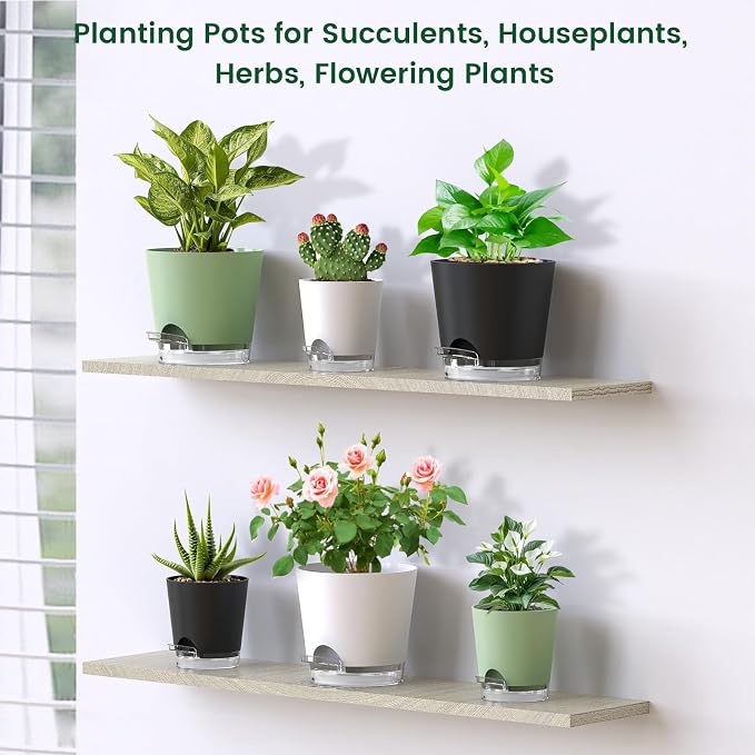 6 inch Self Watering Pots for Indoor Outdoor Plants, 6 Pack Flower Plant Pots - Image 7