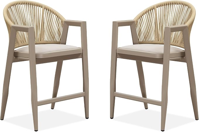 PURPLE LEAF Outdoor Counter Height Bar Stools Set of 2 Wicker Rattan Counter by PURPLELEAF