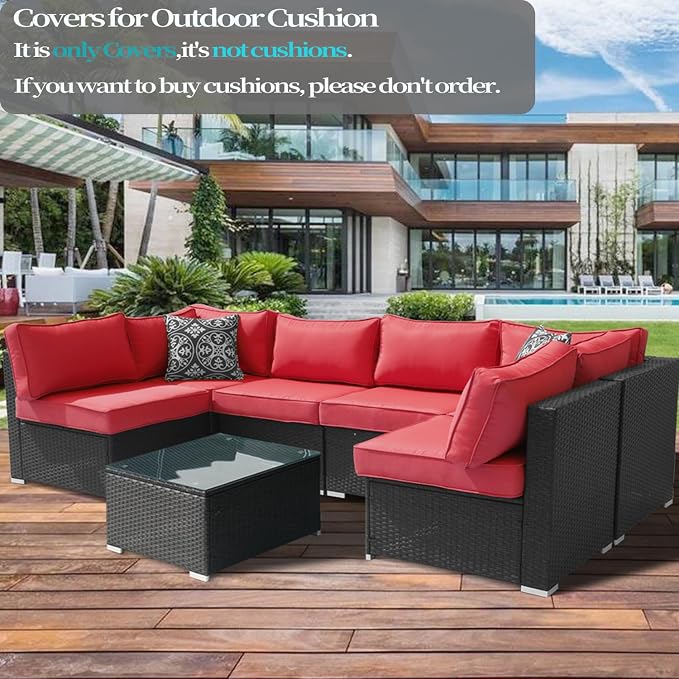 14Pcs Outdoor Cushion Covers Replacement Washable w/Zipper - Image 4