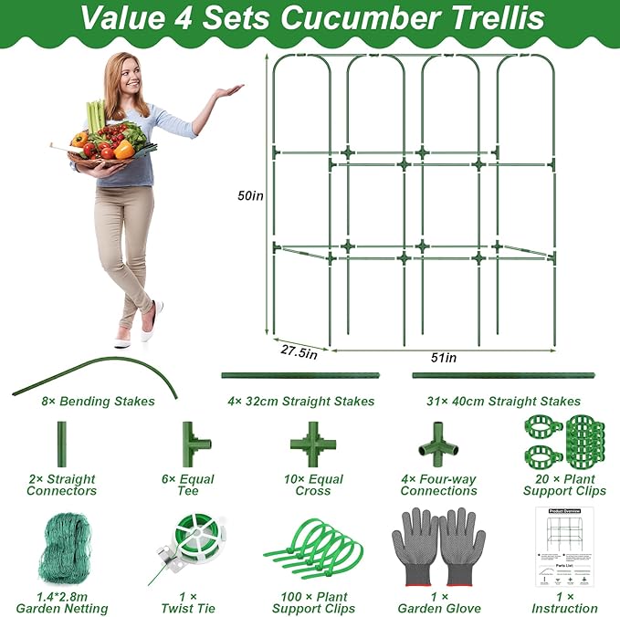 Cucumber Trellis for Raised Bed 51 x 50 Inch U-Shape Garden Trellis for - Image 5