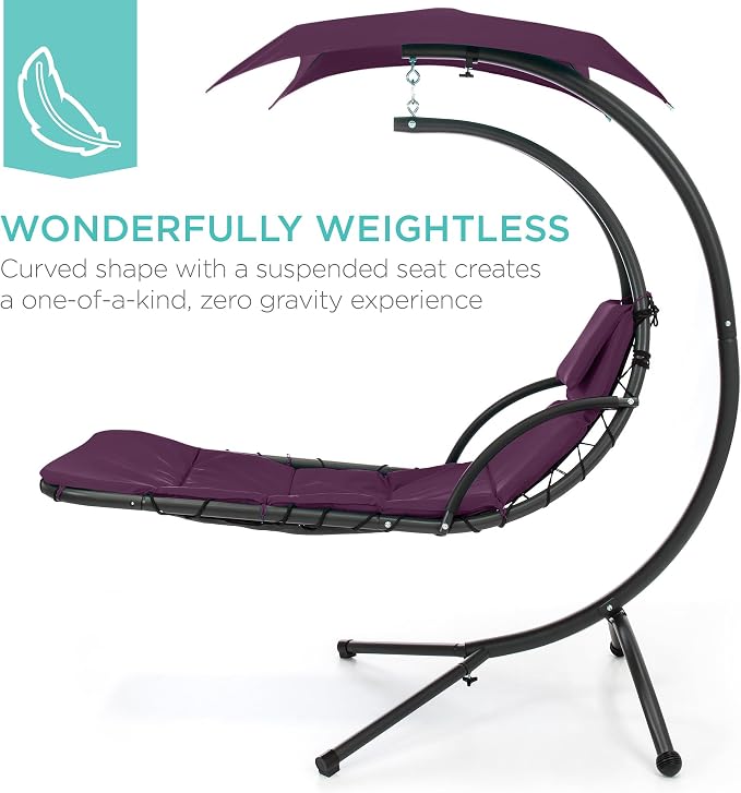 Best Choice Products Outdoor Hanging Curved Steel Chaise Lounge Chair Swing - Image 3