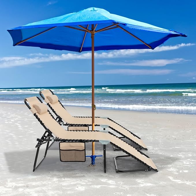 GYMAX Lounge Chairs for Outside, Extra High Folding Beach Tanning Lounger - Image 8